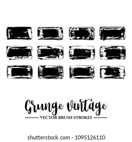 Set of black brush stroke and texture. Grunge vector abstract hand - painted element. Underline and border.