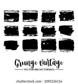 Set of black brush stroke and texture. Grunge vector abstract hand - painted element. Underline and border.
