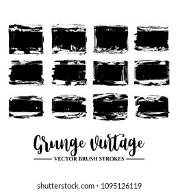 Set of black brush stroke and texture. Grunge vector abstract hand - painted element. Underline and border.