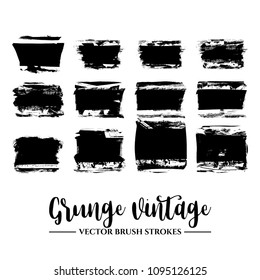 Set of black brush stroke and texture. Grunge vector abstract hand - painted element. Underline and border.