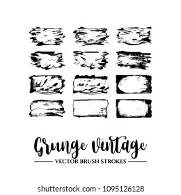 Set of black brush stroke and texture. Grunge vector abstract hand - painted element. Underline and border.