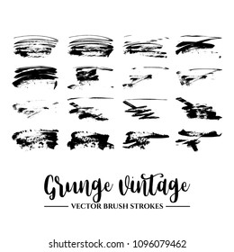 Set of black brush stroke and texture. Grunge vector abstract hand - painted element. Underline and border.