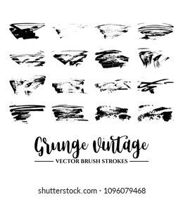 Set of black brush stroke and texture. Grunge vector abstract hand - painted element. Underline and border.