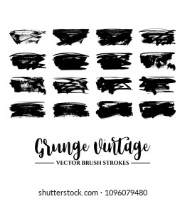 Set of black brush stroke and texture. Grunge vector abstract hand - painted element. Underline and border.
