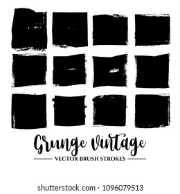 Set of black brush stroke and texture. Grunge vector abstract hand - painted element. Underline and border.