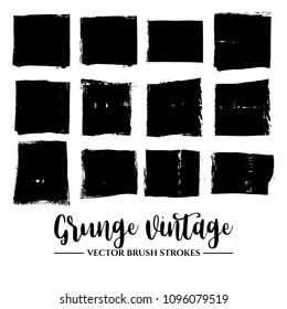 Set of black brush stroke and texture. Grunge vector abstract hand - painted element. Underline and border.