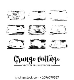 Set of black brush stroke and texture. Grunge vector abstract hand - painted element. Underline and border.
