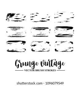 Set of black brush stroke and texture. Grunge vector abstract hand - painted element. Underline and border.