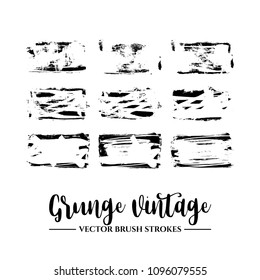 Set of black brush stroke and texture. Grunge vector abstract hand - painted element. Underline and border.