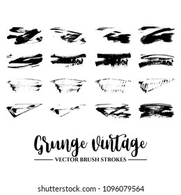 Set of black brush stroke and texture. Grunge vector abstract hand - painted element. Underline and border.