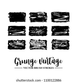 Set of black brush stroke and texture. Grunge vector abstract hand - painted element. Underline and border.