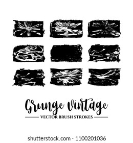 Set of black brush stroke and texture. Grunge vector abstract hand - painted element. Underline and border.