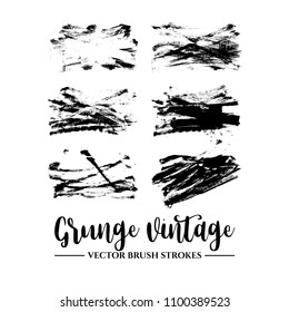 Set of black brush stroke and texture. Grunge vector abstract hand - painted element. Underline and border.