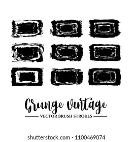 Set of black brush stroke and texture. Grunge vector abstract hand - painted element. Underline and border.
