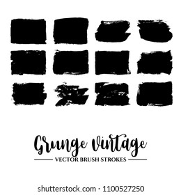 Set of black brush stroke and texture. Grunge vector abstract hand - painted element. Underline and border.