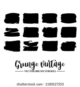 Set of black brush stroke and texture. Grunge vector abstract hand - painted element. Underline and border.