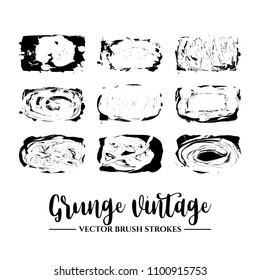 Set of black brush stroke and texture. Grunge vector abstract hand - painted element. Underline and border.