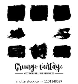 Set of black brush stroke and texture. Grunge vector abstract hand - painted element. Underline and border.