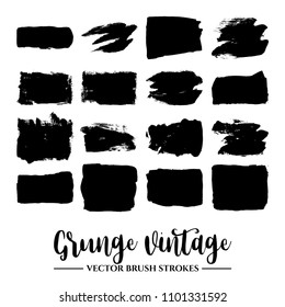 Set of black brush stroke and texture. Grunge vector abstract hand - painted element. Underline and border.