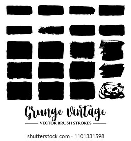 Set of black brush stroke and texture. Grunge vector abstract hand - painted element. Underline and border.