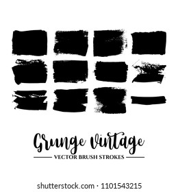 Set of black brush stroke and texture. Grunge vector abstract hand - painted element. Underline and border.