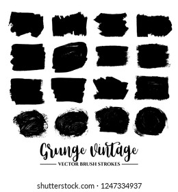 Set of black brush stroke and texture. Grunge vector abstract hand - painted element. Underline and border.