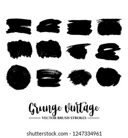 Set of black brush stroke and texture. Grunge vector abstract hand - painted element. Underline and border.
