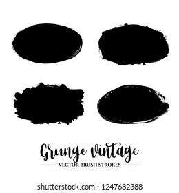 Set of black brush stroke and texture. Grunge vector abstract hand - painted element. Frames and borders.