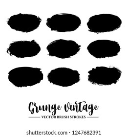 Set of black brush stroke and texture. Grunge vector abstract hand - painted element. Frames and borders.