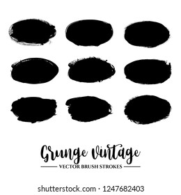 Set of black brush stroke and texture. Grunge vector abstract hand - painted element. Frames and borders.