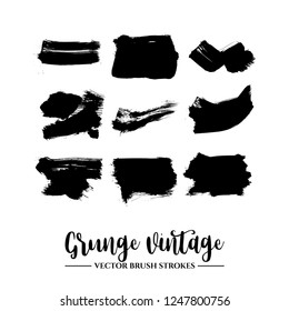 Set of black brush stroke and texture. Grunge vector abstract hand - painted element. Underline and border.