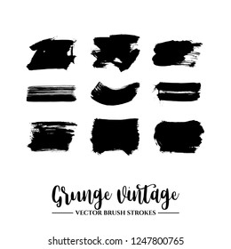 Set of black brush stroke and texture. Grunge vector abstract hand - painted element. Underline and border.