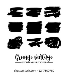 Set of black brush stroke and texture. Grunge vector abstract hand - painted element. Underline and border.