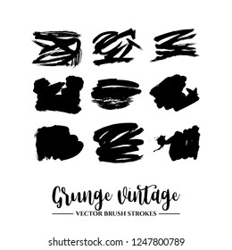 Set of black brush stroke and texture. Grunge vector abstract hand - painted element. Underline and border.