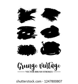 Set of black brush stroke and texture. Grunge vector abstract hand - painted element. Underline and border.