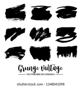 Set of black brush stroke and texture. Grunge vector abstract hand - painted element. Underline and border.