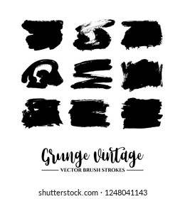 Set of black brush stroke and texture. Grunge vector abstract hand - painted element. Underline and border.