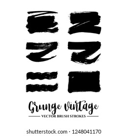 Set of black brush stroke and texture. Grunge vector abstract hand - painted element. Underline and border.