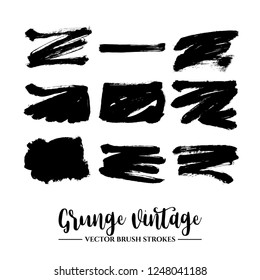 Set of black brush stroke and texture. Grunge vector abstract hand - painted element. Underline and border.
