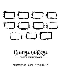 Set of black brush stroke and texture. Grunge vector abstract hand - painted element. Frames and borders.