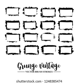 Set of black brush stroke and texture. Grunge vector abstract hand - painted element. Frames and borders.