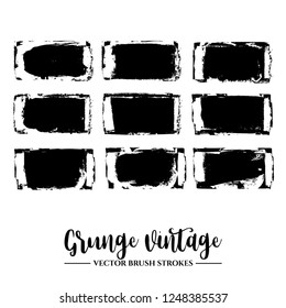 Set of black brush stroke and texture. Grunge vector abstract hand - painted element. Underline and border.