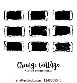 Set of black brush stroke and texture. Grunge vector abstract hand - painted element. Underline and border.