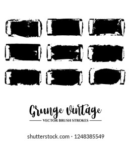 Set of black brush stroke and texture. Grunge vector abstract hand - painted element. Underline and border.