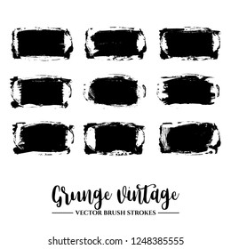 Set of black brush stroke and texture. Grunge vector abstract hand - painted element. Underline and border.