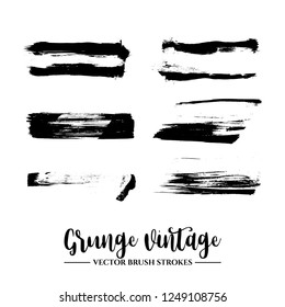 Set of black brush stroke and texture. Grunge vector abstract hand - painted element. Underline and border.