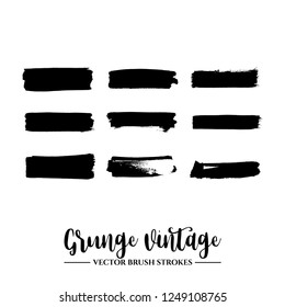 Set of black brush stroke and texture. Grunge vector abstract hand - painted element. Underline and border.