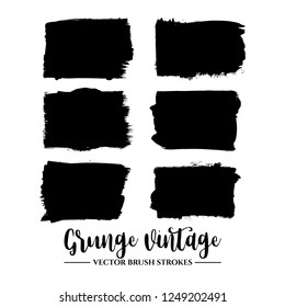Set of black brush stroke and texture. Grunge vector abstract hand - painted element. Underline and border.