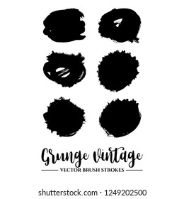 Set of black brush stroke and texture. Grunge vector abstract hand - painted element. Underline and border.