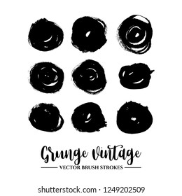 Set of black brush stroke and texture. Grunge vector abstract hand - painted element. Underline and border.
